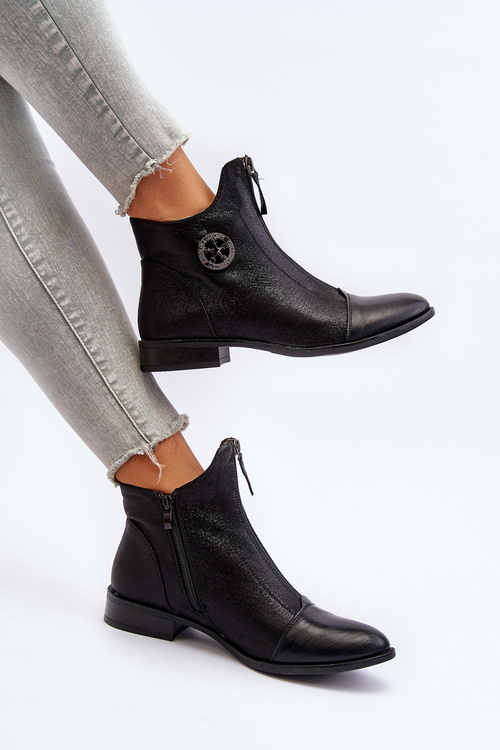 Women's Ankle Boots with Flat Heel and Zip Beige Loratie