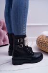 Women's Flat Heel Military Boots Black Bemmer