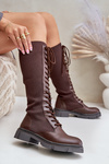 Laced Boots With Elastic Shaft Brown Vamilena
