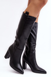 Lined Women's Over-the-Knee Boots with Block Heel Black Genzani