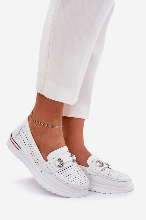 Perforated Ballet Flats Made Of Natural Leather Vinceza 95331 White