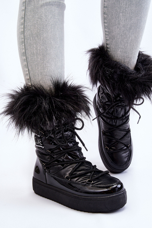Women's Lace-up Snow Boots Black Santero