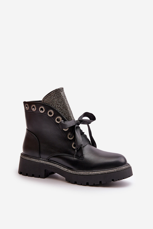 Embellished Women's Ankle Boots Eco Leather Insulated Black Rilatha