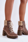 Botki Damskie Zamsz Sznurowane Obcas Brązowe Lemar Fenya