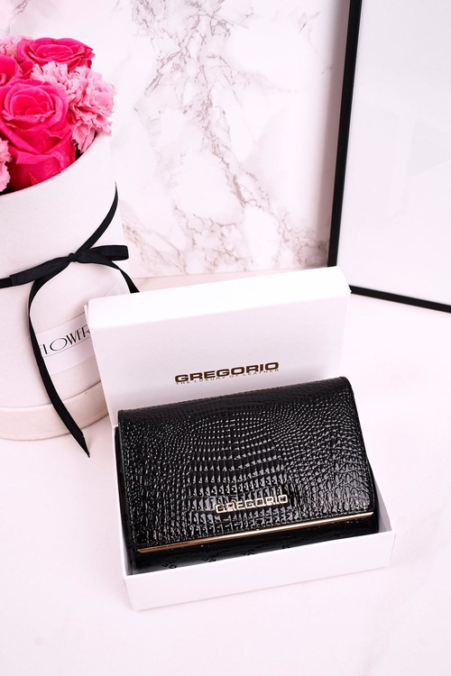 Large Leather Women's Wallet GREGORIO Shiny Black