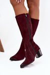 Leather Suede Boots with Heels with Buckle Warm Zazoo 70156 Bordeaux