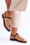 Leather Flat Heel Flip Flops Black Keep Going