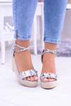 Women's Silver Studded Sandals Jetted Espadrilles Mariko