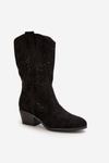 Openwork Women's Cowboy Ankle Boots Black Iceda