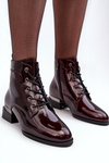 Women's Lace-up Faux Fur Lined Patent Boots Burgundy Achonia 