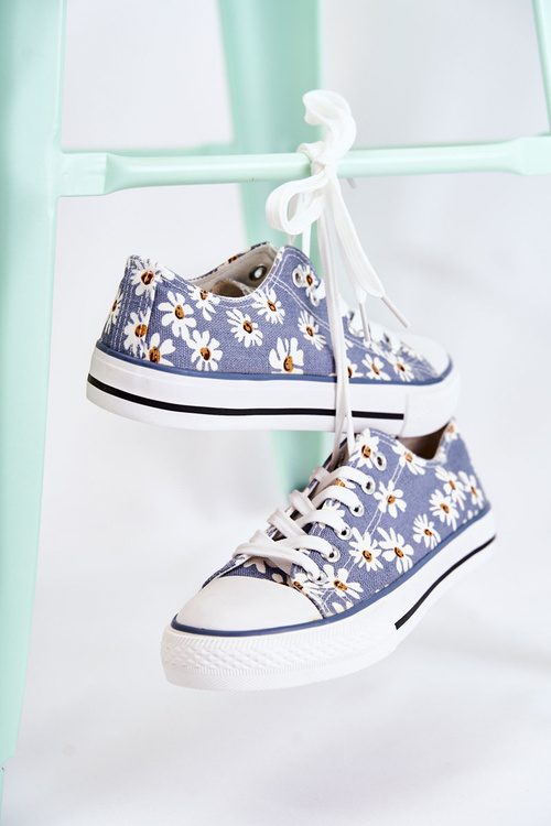 Women's Low Sneakers With Flowers Blue Janey