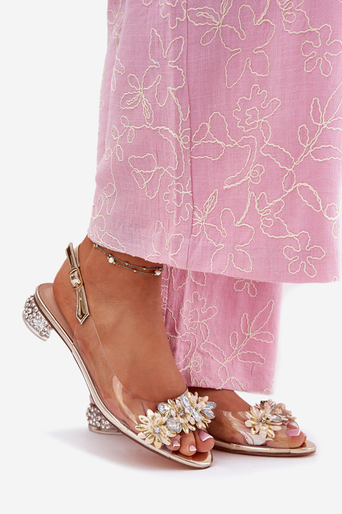Transparent Sandals On Low Heel With Decoration D&A MR51-709 Golden