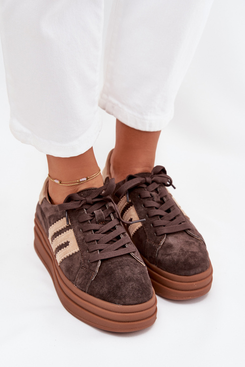 Women's Platform Sneakers Made Of Natural Suede Chocolate Eldira