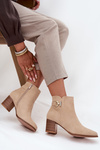 Insulated Women's ankle boots on heel with gold detail beige Renora
