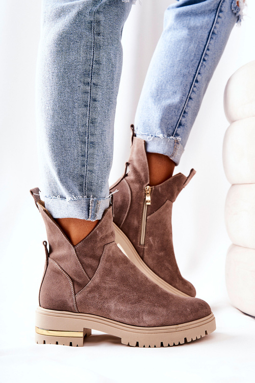 Botki Ocieplane Z Wycięciem Cappucino Tanya