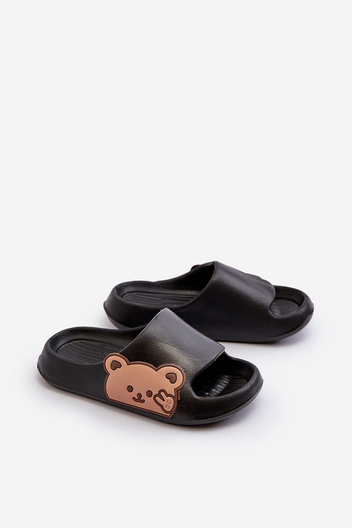 Light Foam Slippers With Bear Black Relief