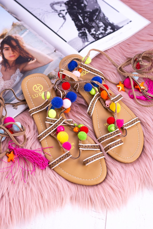 Lu Boo | Colorful Pompony Roman Gladiator Sandals