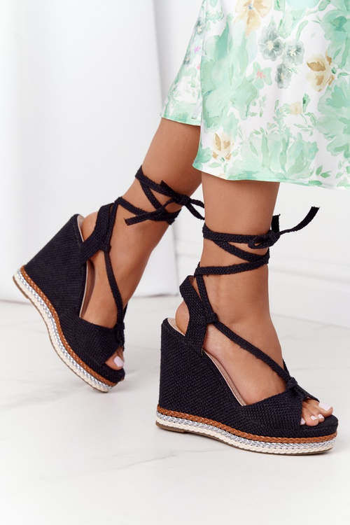 Lace-up Wedge Sandals Black Hawaii