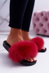 Women's Flip Flops with Natural Fur Red Naturis