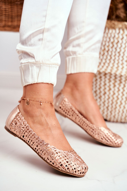 Lu Boo Women's Ballerinas Champagne Openwork Braided Carry