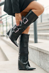 Knee High Wedge Boots with Folded Shaft and Buckles Tamirla