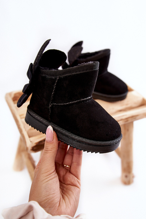 Girls' Warm Snow Boots With Bows Black Meriva