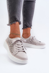 Sneakersy Ażurowe Na Platformie Skóra Naturalna Szare Peilaeno 24SP18-6880