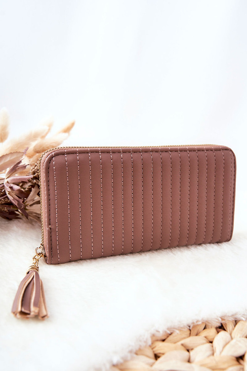 Large Quilted Wallet with Strap Cappucino