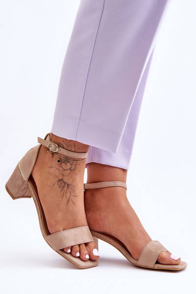 Sandałki Stabilny Obcas Beżowe Palermo CH-133