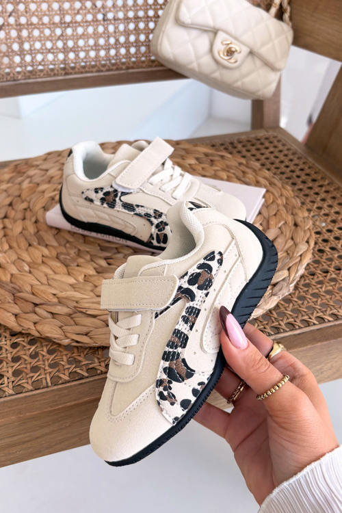 Dziecięce Buty Sportowe Na Rzep Beżowe Z Panterką Perrin