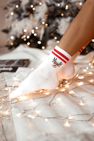 Christmas Socks Reindeer Striped With Stripes White