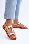 Women's Flat Sandals With A Decorative Belt Gold Berry