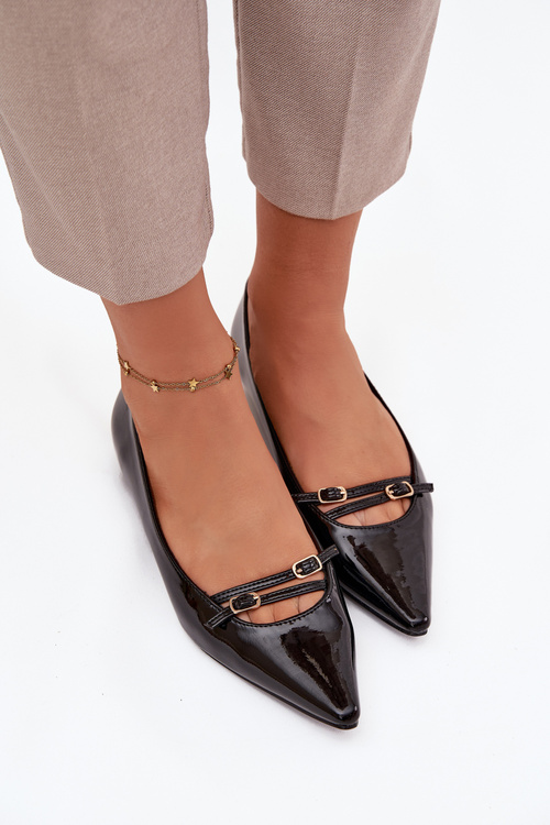 Patent Leather Ballerinas With Straps Black Zarelia