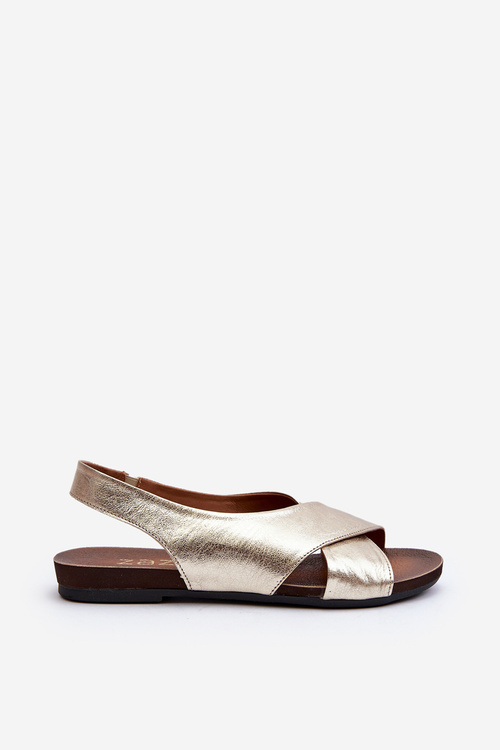 Sandały Damskie Skóra Złote Zazoo 40407