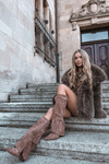 Evo eco suede boots heel column with zipper lined rolled shaft dark beige Evyra