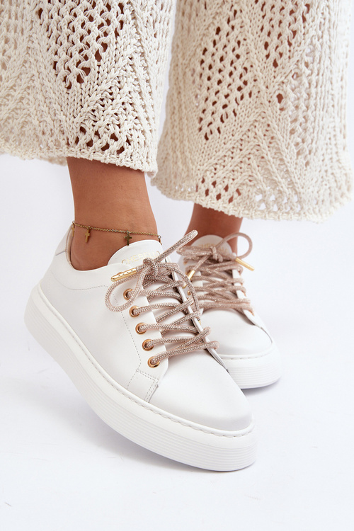 Buty Sportowe Damskie Skóra Białe CheBello 4362