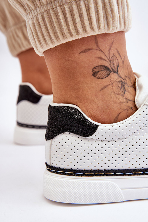 Trampki Niskie Damskie Perforacja Biało-Czarne Daxton