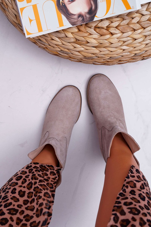 Botki Damskie Ukryty Koturn Płaski Obcas Cappuccino Jasne Nicole 2419