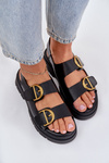 Eco Leather Sandals With Buckles Black Vulinea