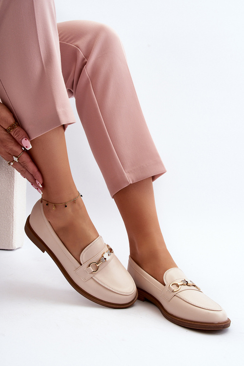 Women's Flat Heel Eco Leather Loafers Beige Vimedia