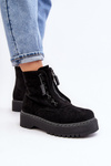 Women's Suede Trapper Boots with Thick Sole and Zipper Black Edivame