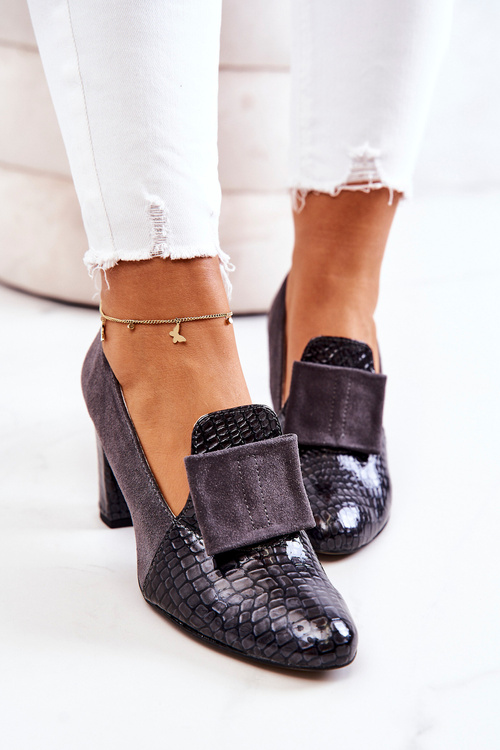 Suede Snakeskin Pumps Gray Kathleen