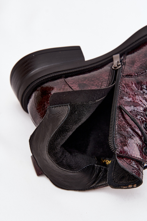 Patent Leather Leather Women's Ankle Boots On Block D&A LZ52-954 Burgundy