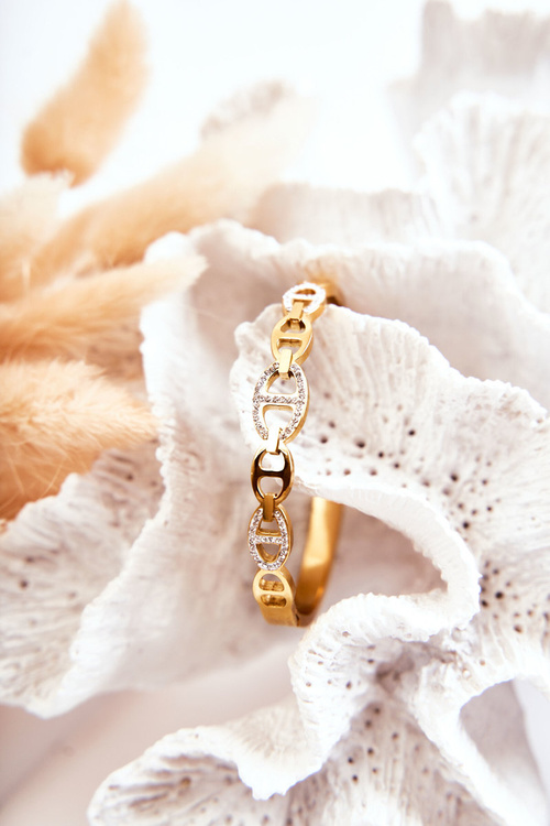 Elegant Steel Bracelet With Cubic Zirconia Gold