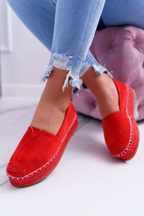 Women's Suede Platform Espadrilles Red Varles