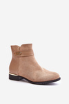 Warm women's ankle boots with flat heel and gold detail beige Ravasira
