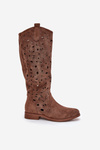 Cutout Boots On Flat Heel Brown HY51-176