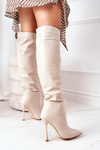 Insulated High Heel Knee Boots Beige Dionne