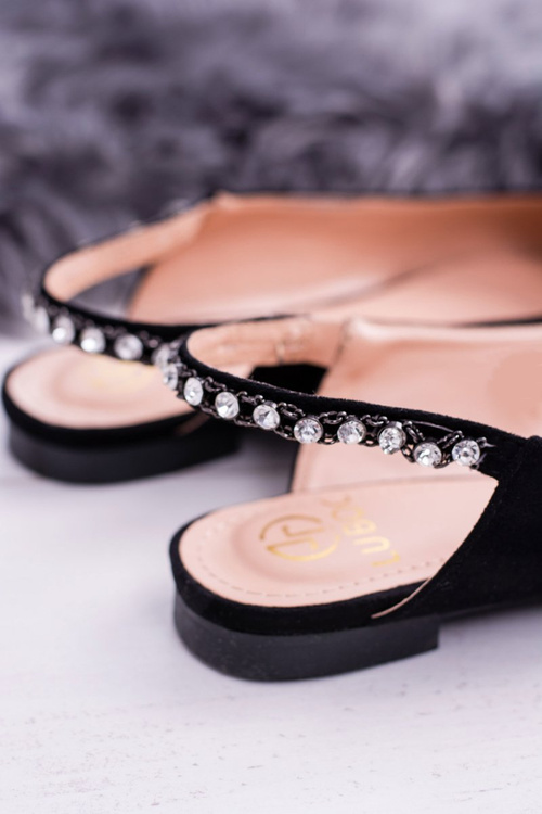 Lu Boo Black Suede Ballerinas in Spike Zirconia Macron