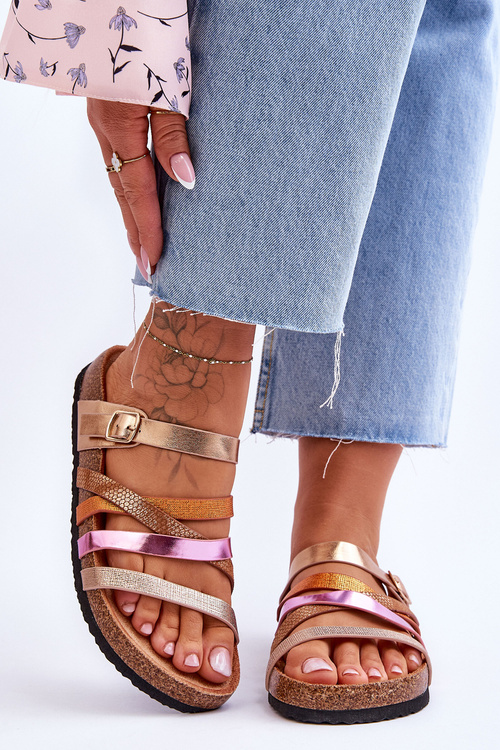 Women's Platform Slippers With Stripes Gold Clover